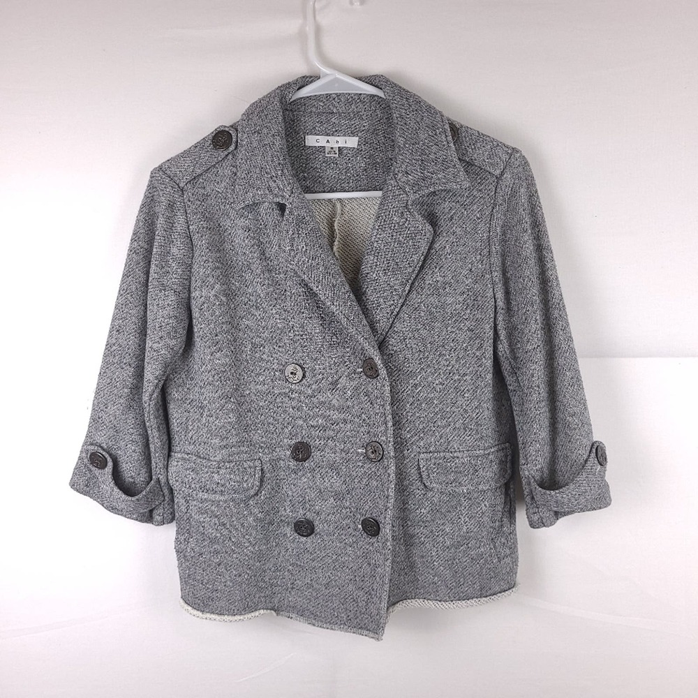 Cabi Double Breasted Sweater Blazer Size Small Gray 3/4 Sleeves Pockets